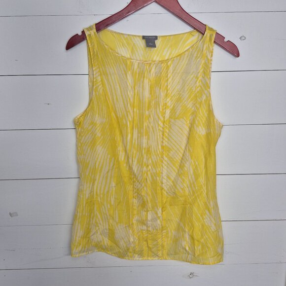 Ann Taylor Yellow Sleeveless Blouse L Cotton/Silk Blend Tropical Print Lightweig - Picture 1 of 6